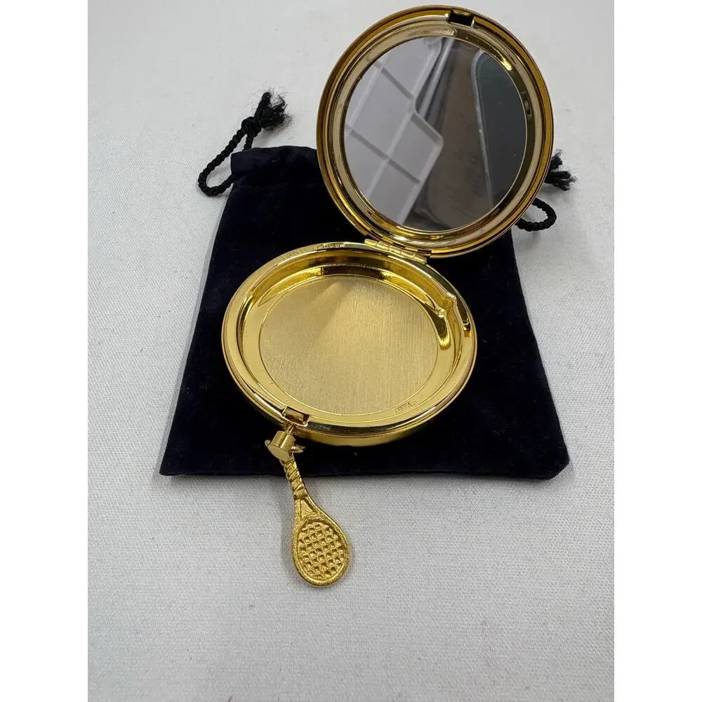 Vtg Estée Lauder Gold Tennis Ball Compact w/ Charm and New powder insert